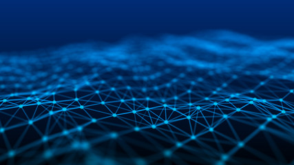The structure of the network connection of points and lines. Data technology. Digital background. 3D rendering.