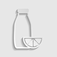 Bottle with sliced orange. Dietology sign. Paper style icon. Illustration.