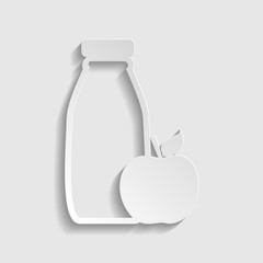 Bottle with apple. Dietology sign. Paper style icon. Illustration.
