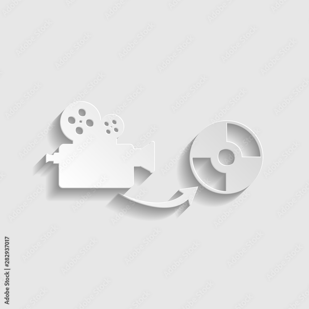 Poster storing video data to compact disk sign. paper style icon. illustration.