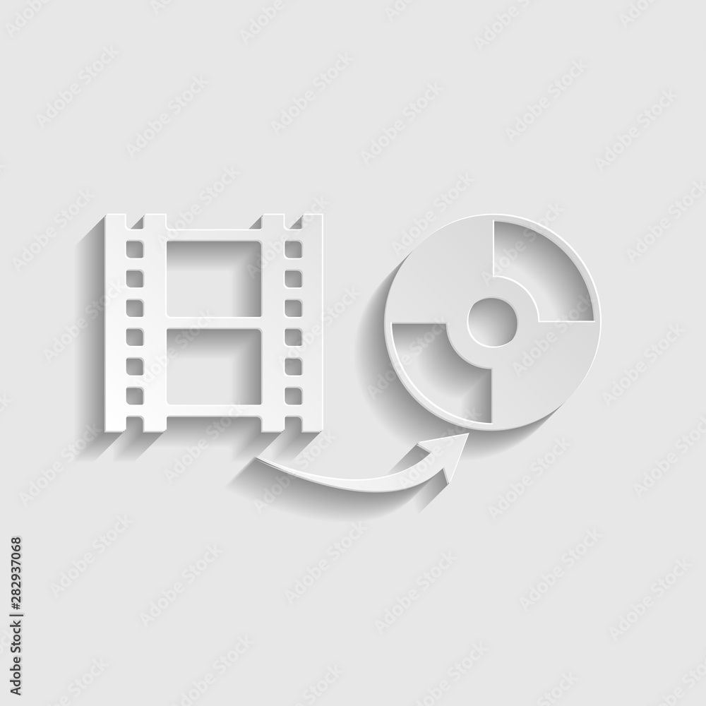 Poster storing video data to compact disk sign. paper style icon. illustration.
