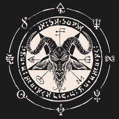 head of a horned goat and pentagram