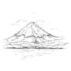 Abbildung Berg Fuji.Sketch. Japan-Zeichnung. Handgezeichnete und Tuschemalerei Asiens. © Alex