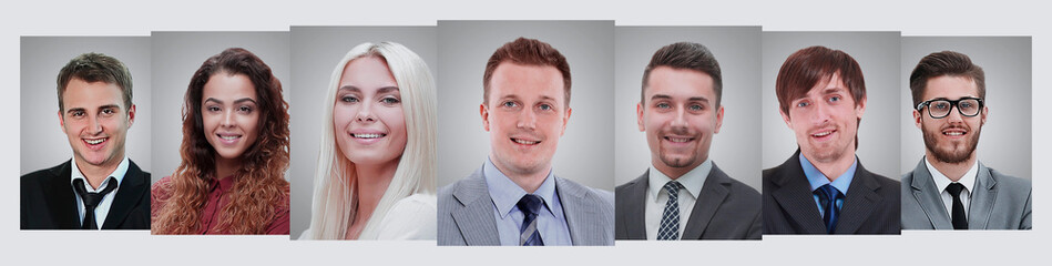 panoramic collage of portraits of young entrepreneurs.