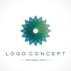 Radial Blue and Green Pattern Logo and Text for Designs