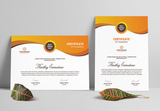 Certificate Layout with Orange Gradient Elements