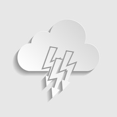 Cloud with lightning icon. Paper style icon. Illustration.