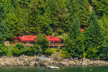 Houses in suburb at Summer in the north America. Luxury houses with nice waterview.