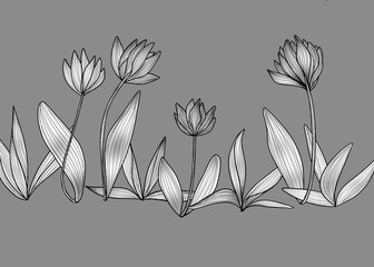 abstract floral background with flowers on grey metal texture