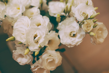 Bunch of white eustoma flowers.