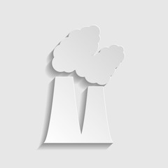 Industry factory chimney pollution with smoke. Paper style icon. Illustration.