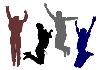 Silhouettes of young happy boys who jump in height and  freedom feel  from this joy