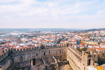 Naklejka premium the stone walls of the fortress defense. city view. the sky and