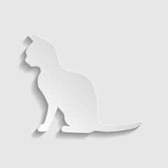 Silhouette of cat. Paper style icon. Illustration.