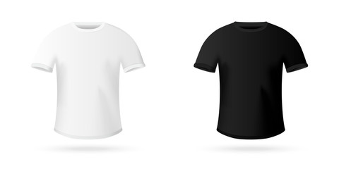 Vector mockup template t-shirt black and white for print design. Realistic front view illustration.