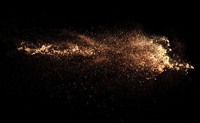 a shot from a firearm, an explosion of gunpowder on a black background, a bright flash with flying particles, abstract shape - 282941427