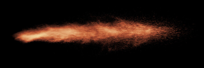a shot from a firearm, an explosion of gunpowder on a black background, a bright flash with flying...