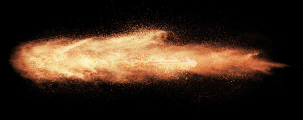 a shot from a firearm, an explosion of gunpowder on a black background, a bright flash with flying particles, abstract shape