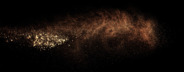 a shot from a firearm, an explosion of gunpowder on a black background, a bright flash with flying particles, abstract shape - 282941665