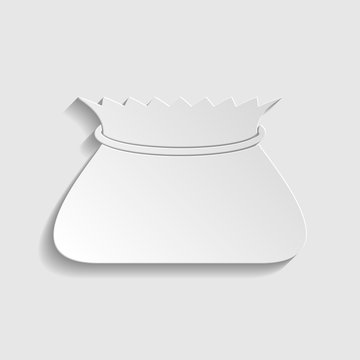 Tied pouch bag sign. Paper style icon. Illustration.