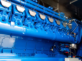 Engine of CHP unit. Diesel and gas industrial electric generator.