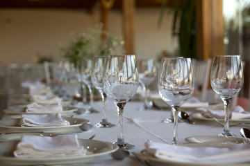 Glasses on banquet table