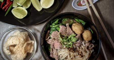 Thai style noodle blood soup,boat noodle,delicious dish,famous Thai noodle soup. Thai peoples call Boat Noodles. Close up or selective focus 