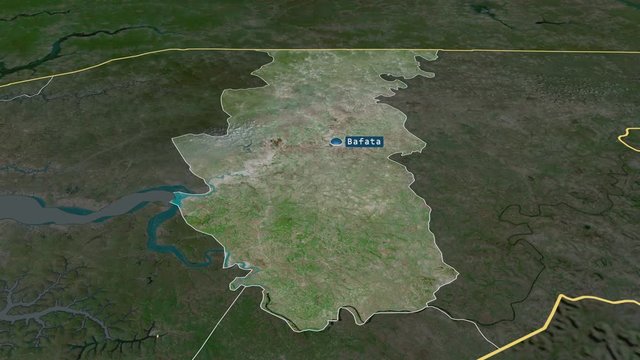 Bafat&aacute; - region of Guinea Bissau with its capital zoomed on the satellite map of the globe. Animation 3D