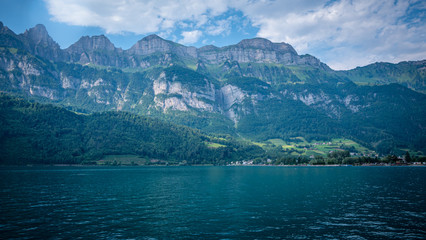 Fototapeta premium Beautiful blue water of Lake Walensee in Switzerland