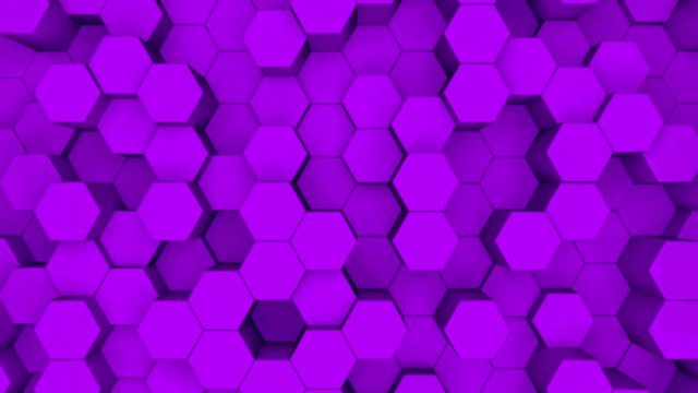 Abstract purple hexagon motion background. 3D animation of a purple hexagons rising up and down.