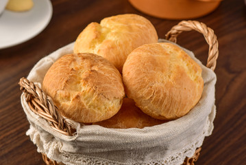 Cheese breads on rustic basket