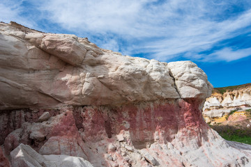 Landscape of large pink and white rock formations at Interpretive Paint Mines in Colorado
