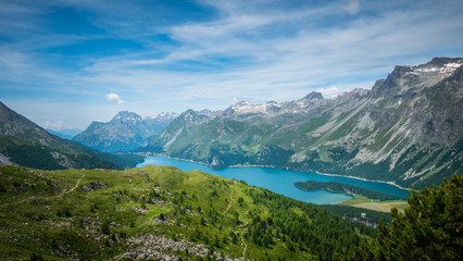 Fototapeta na wymiar View over Lake Sils in Engadin Switzerland