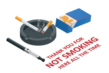 Stop smoking cigarettes concept. No Smoking including electronic cigarettes isometric illustration