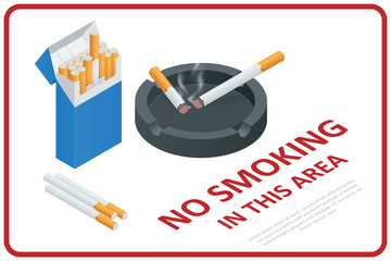 Stop smoking cigarettes concept. No Smoking including electronic cigarettes isometric illustration