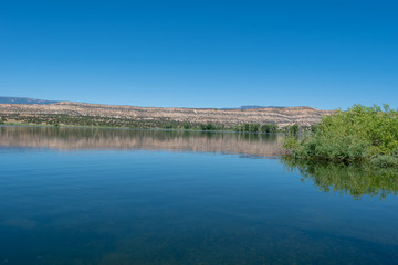 Landscape of lake in the Escalante Petrified Forest State Park in Escalante, Utah