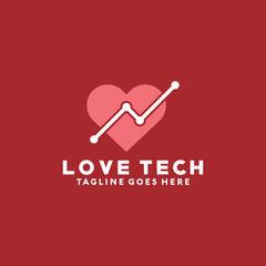 Love Tech Vector Logo Design Template For Technology and Application.