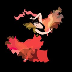 Forces of nature. The element of fire in the image of a girl dancing flamenco with a shawl that looks like a bird flying up.