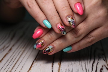 stylish design of manicure on beautiful nails