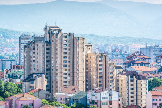 panoramic view on apartments building in city of Nis, Serbia
