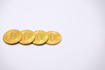 Bitcoin gold coins, digital financial symbols Business concept, isolated on white background, copy area.