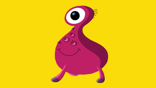 Cartoon monster walking loop. Funny children animation with alpha channel. Animated isolated character good for any use.