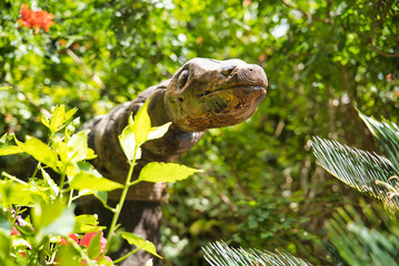 Sculpture of a wooden snake in a park
