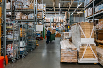 Building and construction materials in warehouse