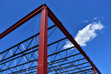 Steel framework of new commercial building under construction.