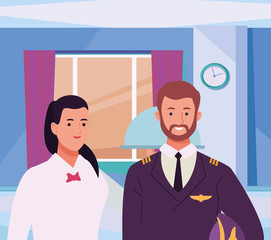 Professionals workers couple smiling cartoons