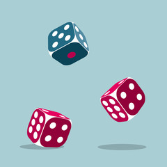 Vector drawn dice. Isolated on blue background.
