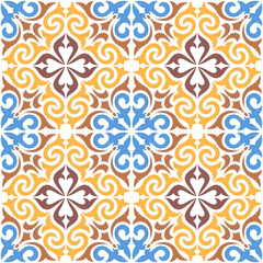 Decorative tile pattern. Floral seamless background. Colorful vector illustration