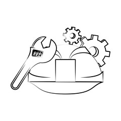 engineering construction factory industry cartoon drawing in black and white