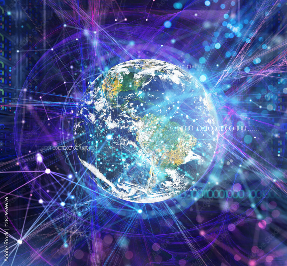 Poster abstract internet connection network background with motion effects. earth provided by nasa